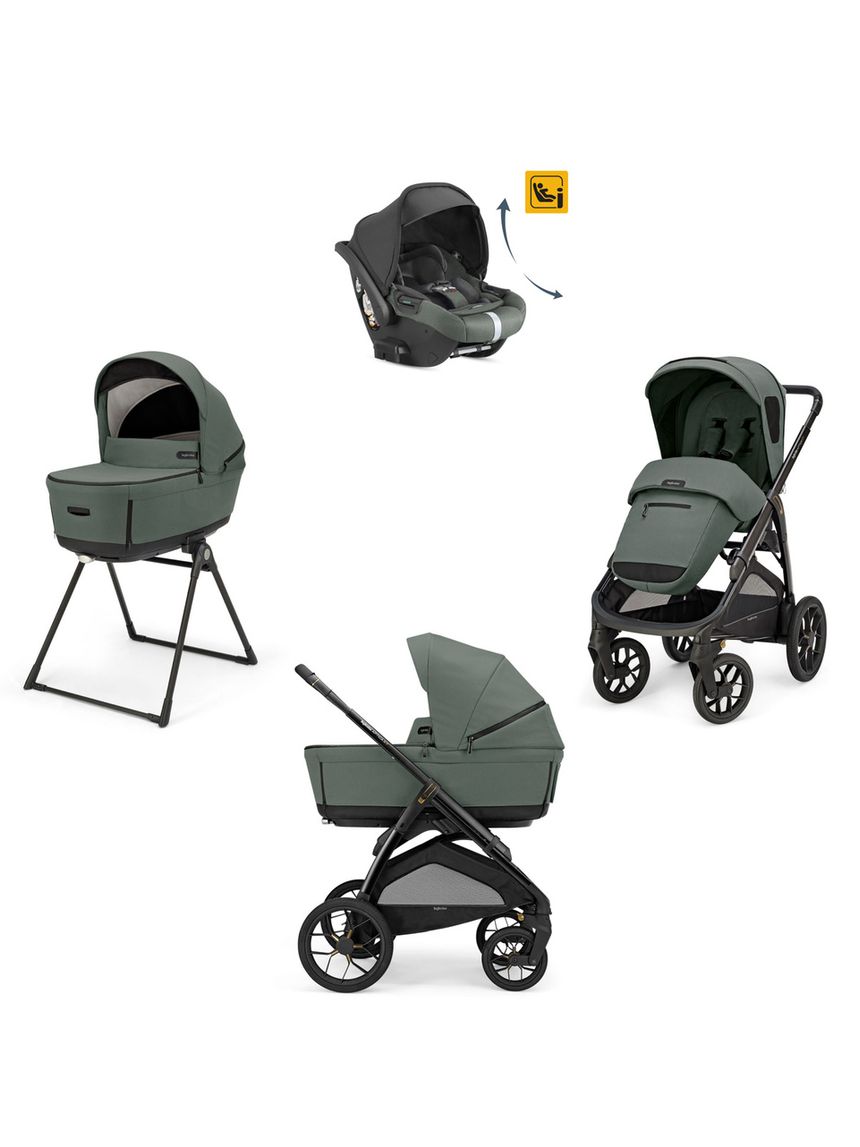 Aptica xt system quattro - taiga green con telaio nero e seggiolino auto darwin infant recline - inglesina