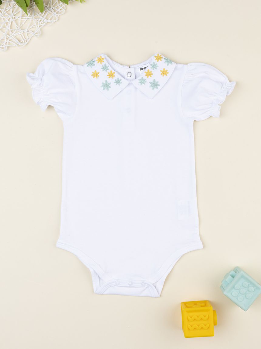 Body bimba bianco colletto ricamato