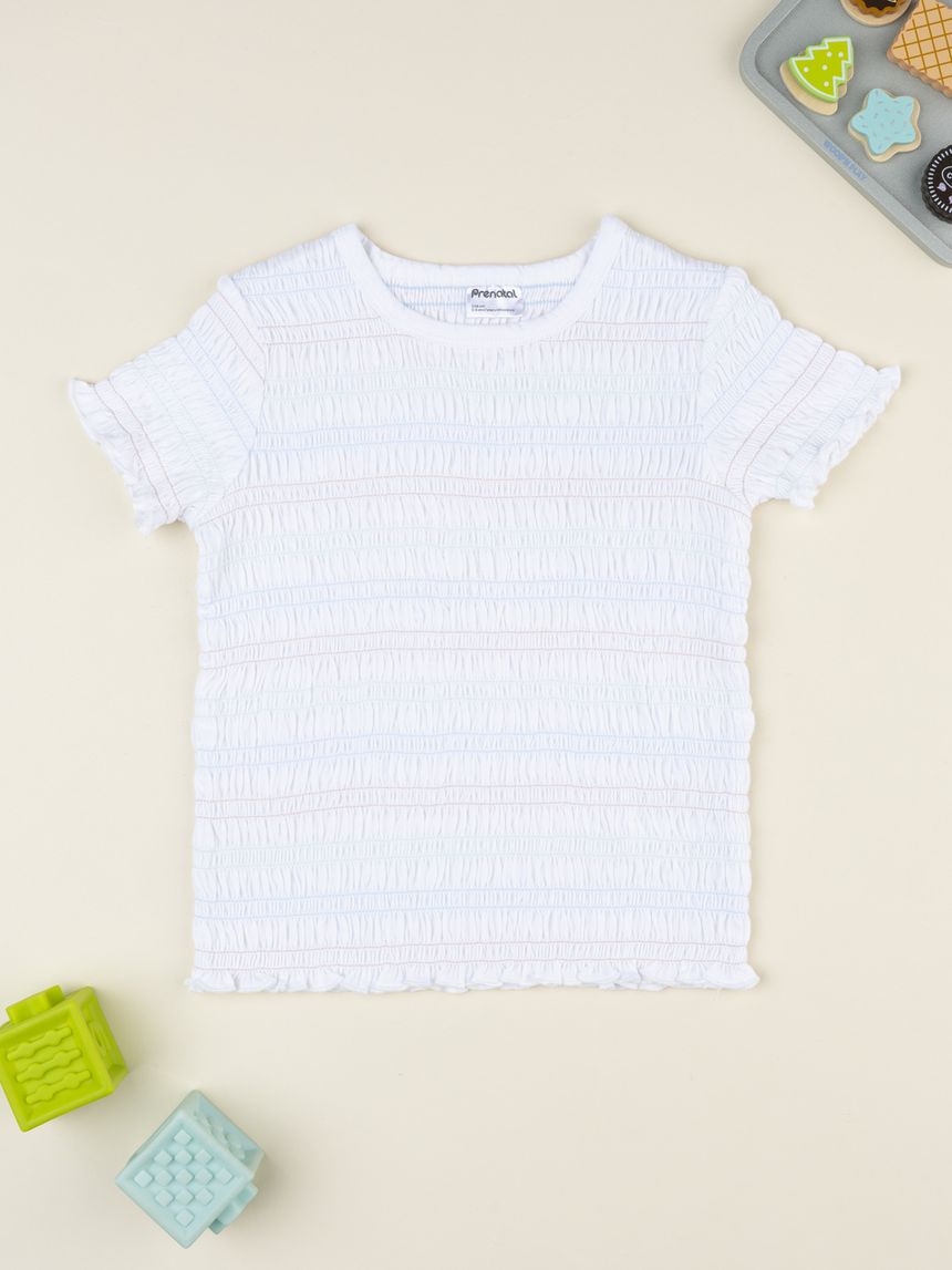 T-shirt bimba bianca arricciata