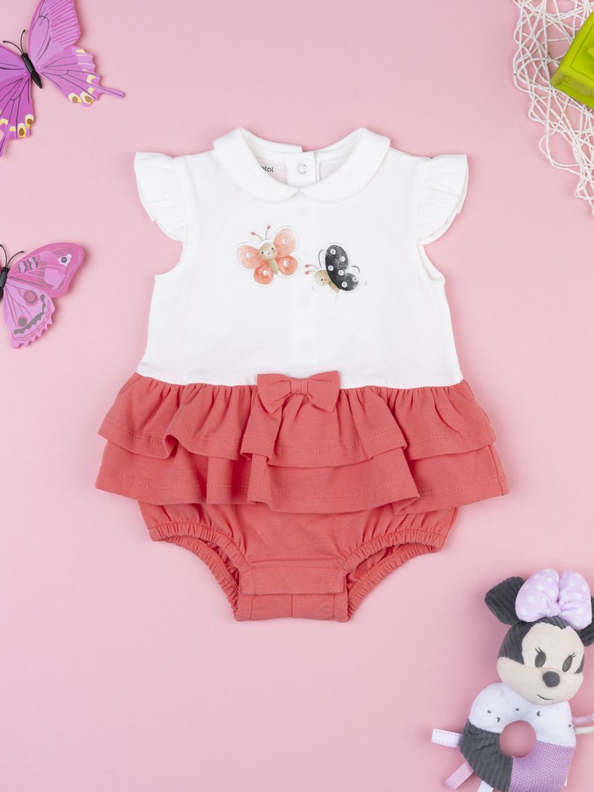 Pagliaccetto bimba bianco/corallo farfalle