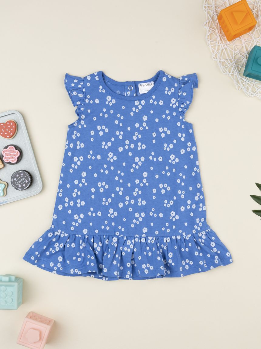 Abito blu bambina fiorellini allover