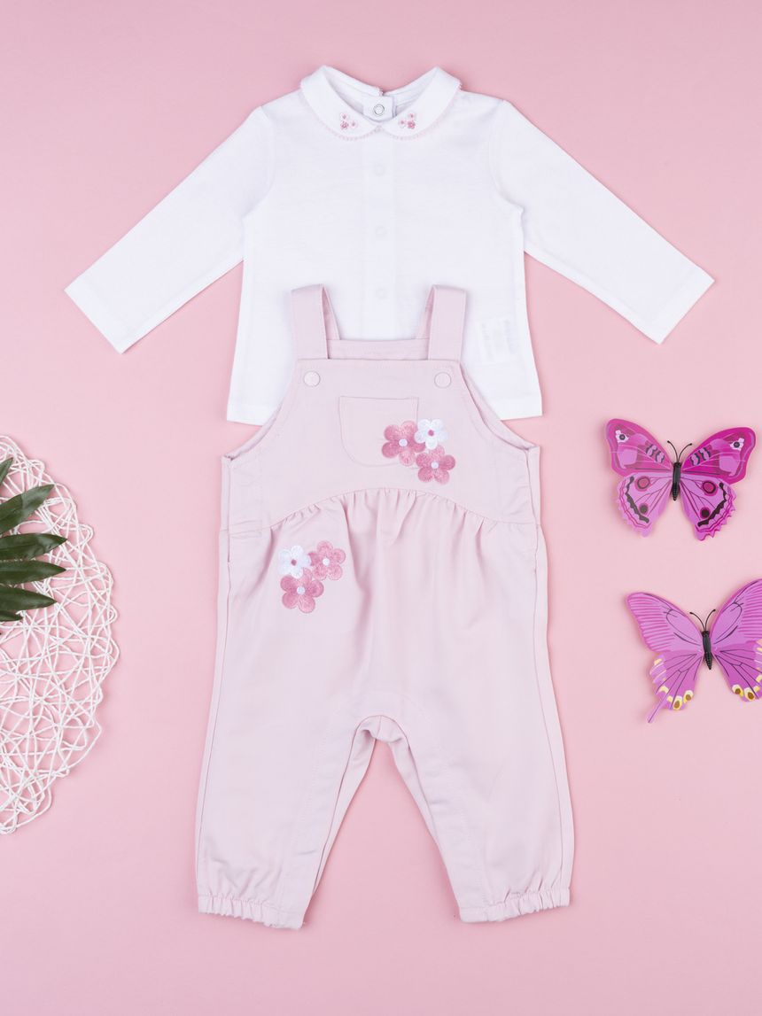 Completo bimba salopette rosa