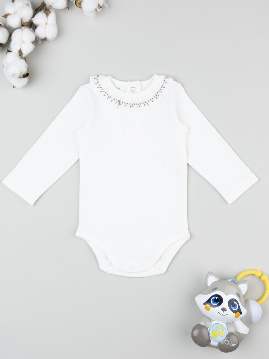 Body bimba bianco colletto ricamato