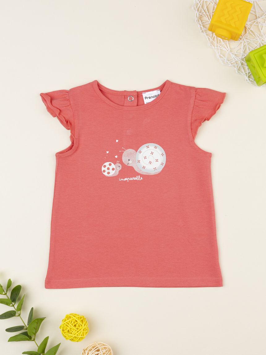 T-shirt corallo bimba lumachine