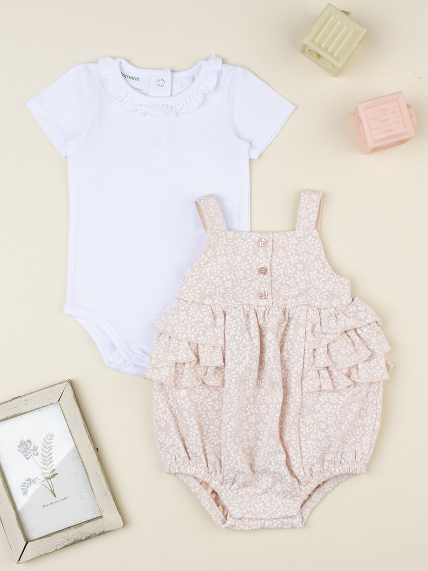 Completo salopette bimba bienco/beige