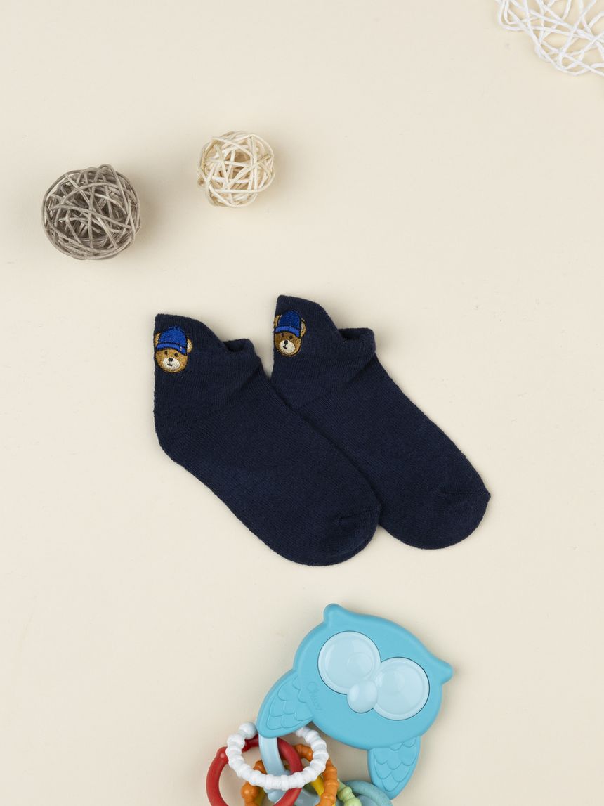 Calze corte bambino blu con ricamo