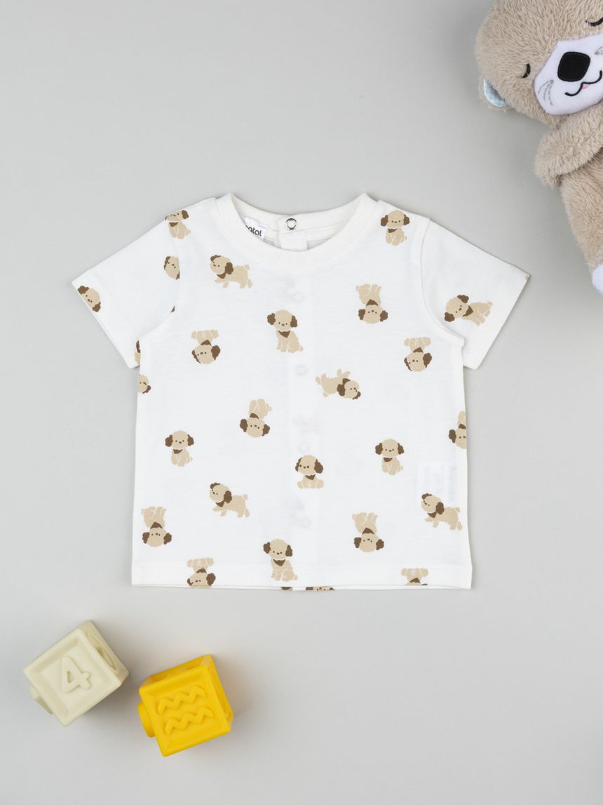 T-shirt bimbo panna cagnolini allover
