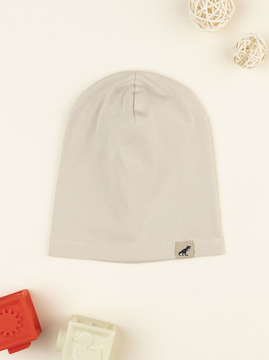 Berretto bambino beige patch dinosauro