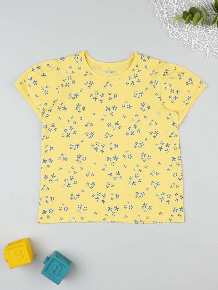 T-shirt maniche corte bambina gialla fiori allover