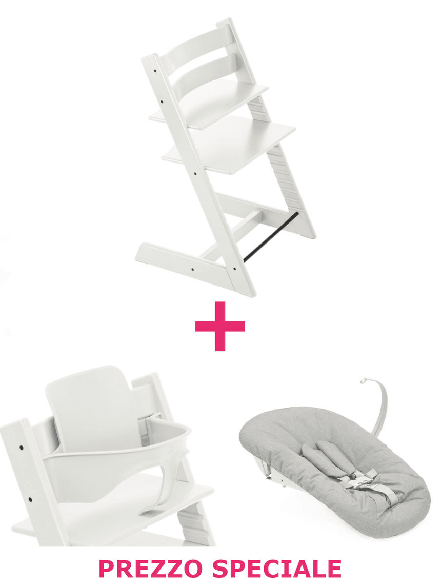 Tripp trapp® bianco + babyset + newborn set grey a un prezzo speciale – personalizzabile – stokke®