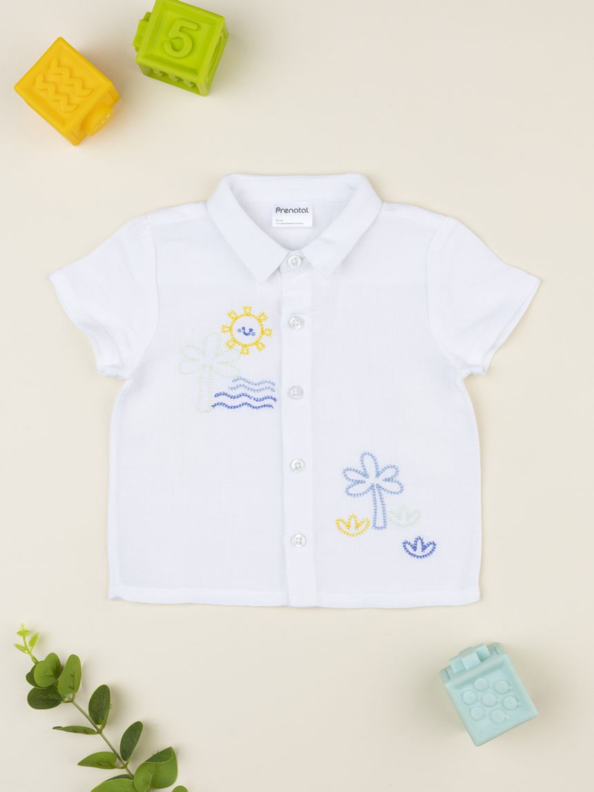 Camicia lino bimbo ricami mare