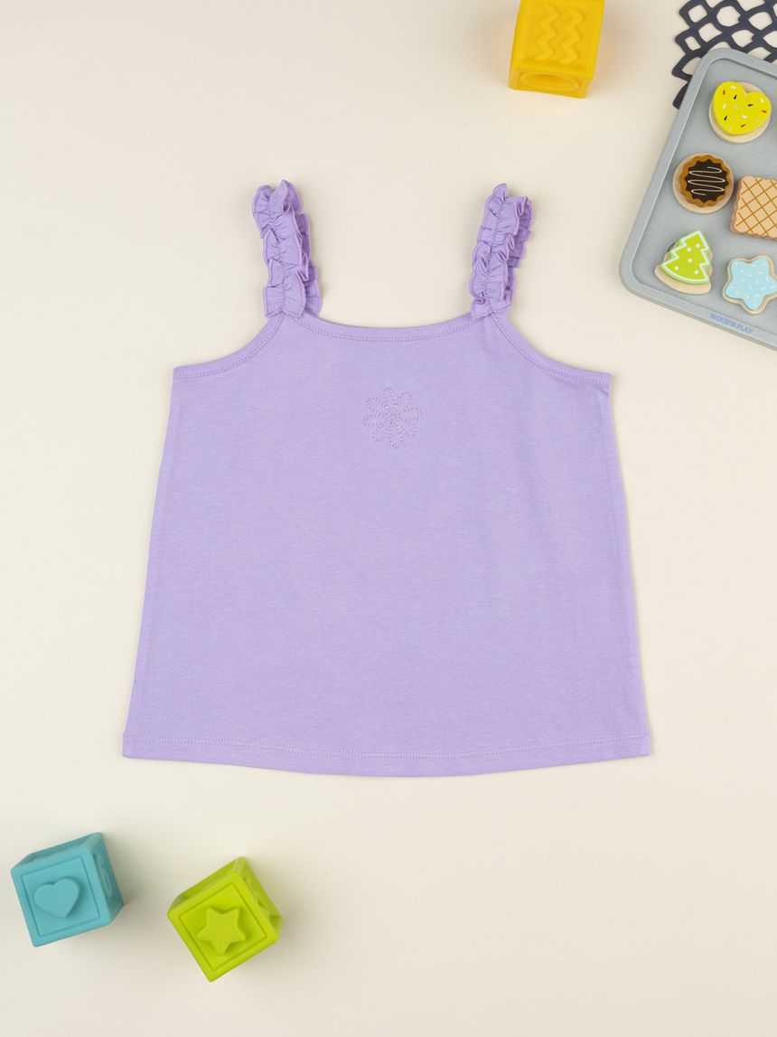 Canotta lilla bambina rouches spalline