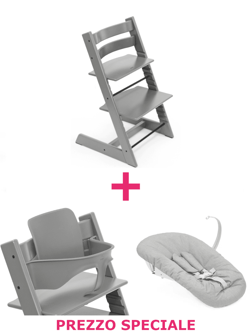 Tripp trapp® storm grey + babyset + newborn set grey a un prezzo speciale – personalizzabile – stokke®