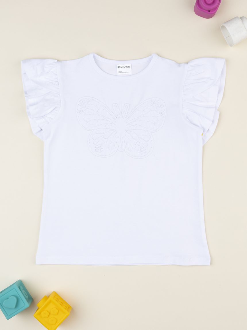 T-shirt bambina bianca ricamo farfalla