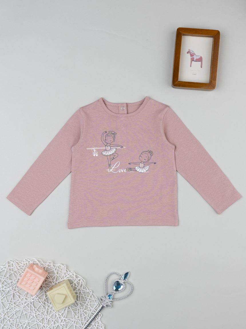 T-shirt bimba rosa stampa ballerine