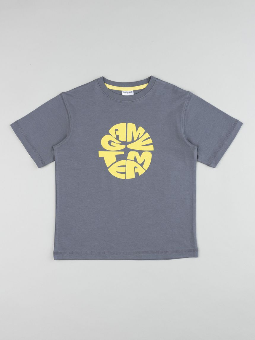 T-shirt maniche corte bambino grigio scuro con stampa