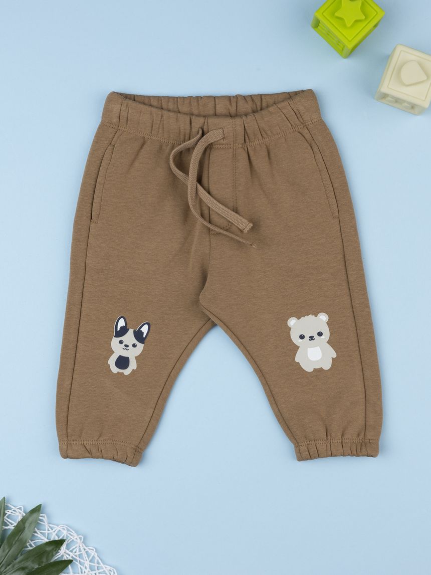 Pantalone bimbo marrone patch animali