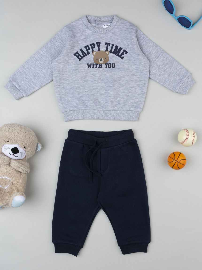 Completo jogging bimbo grigio/blu orsetto