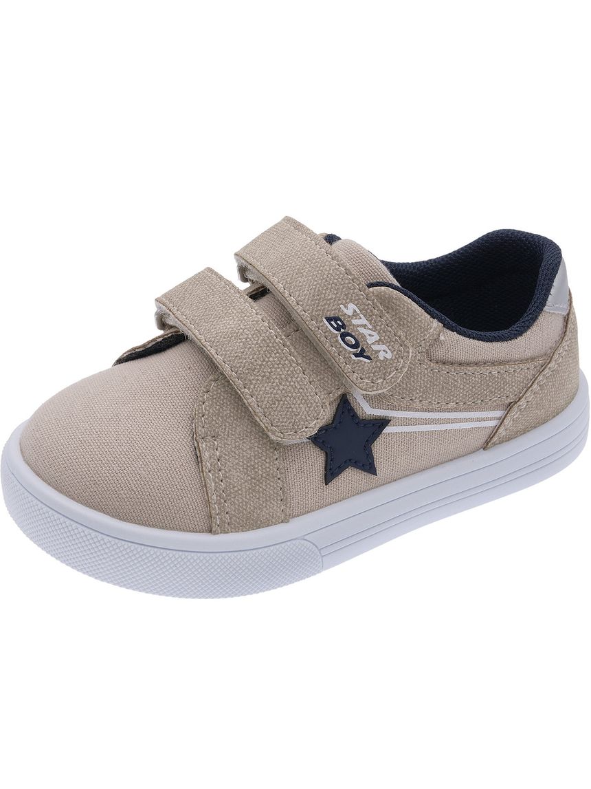 Sneaker bimbo doppio strappo beige con stella- chicco