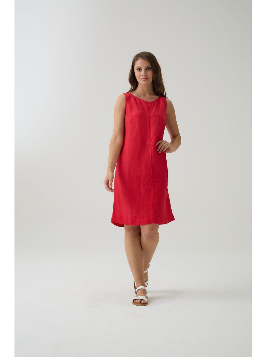 Abito smanicato lino rosso premaman