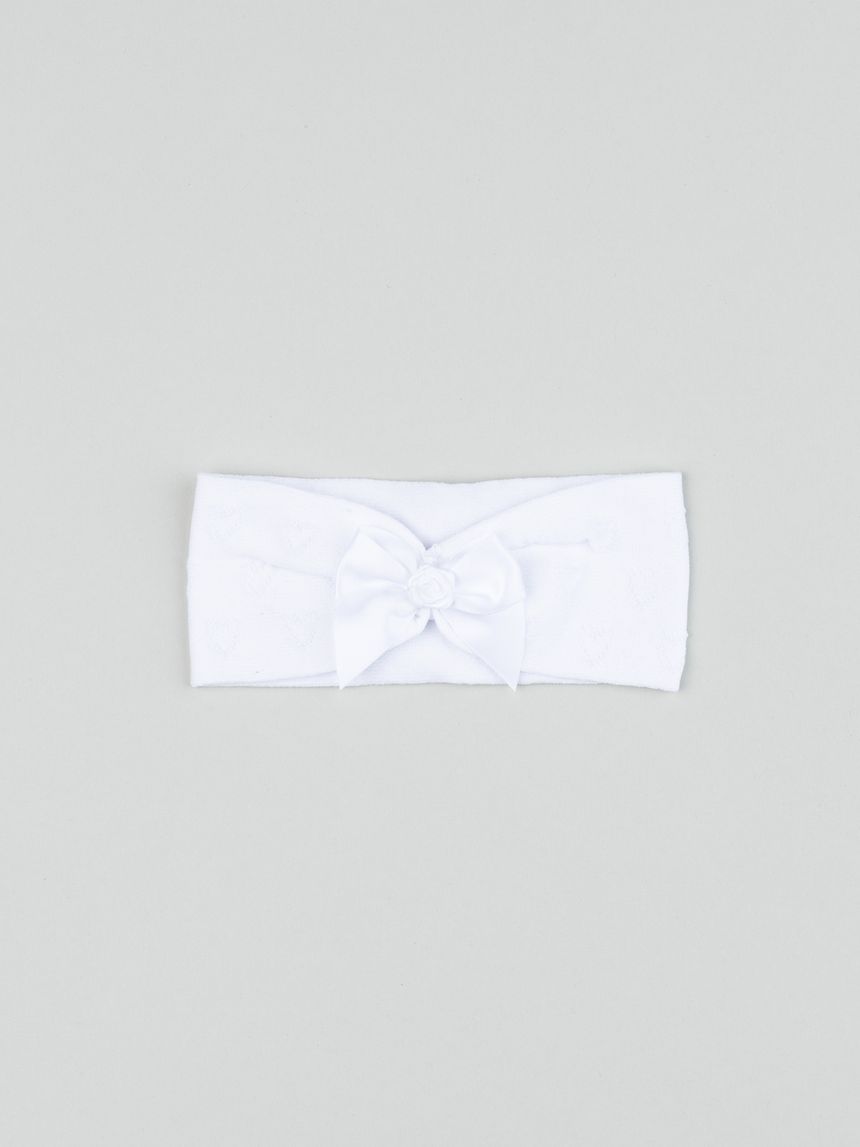 Fascia capelli neonata bianca con fiocco