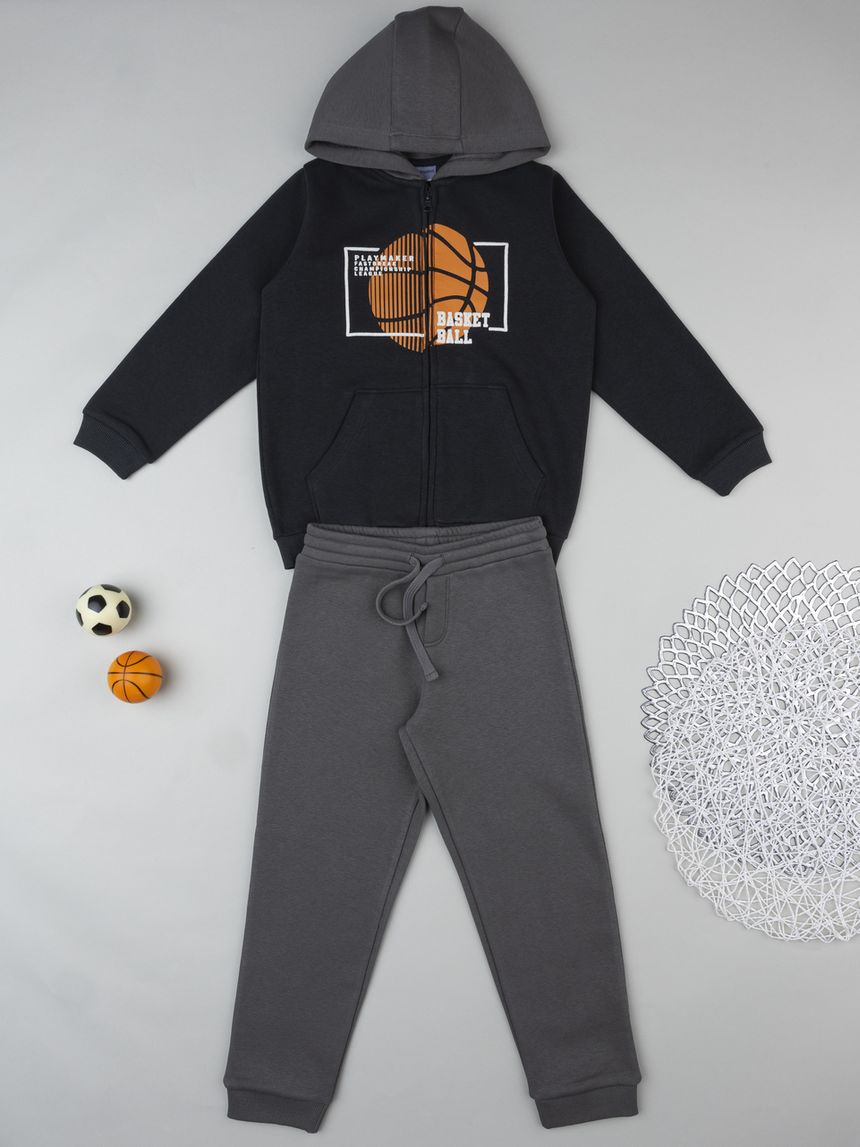 Completo jogging bimbo grigio basketball