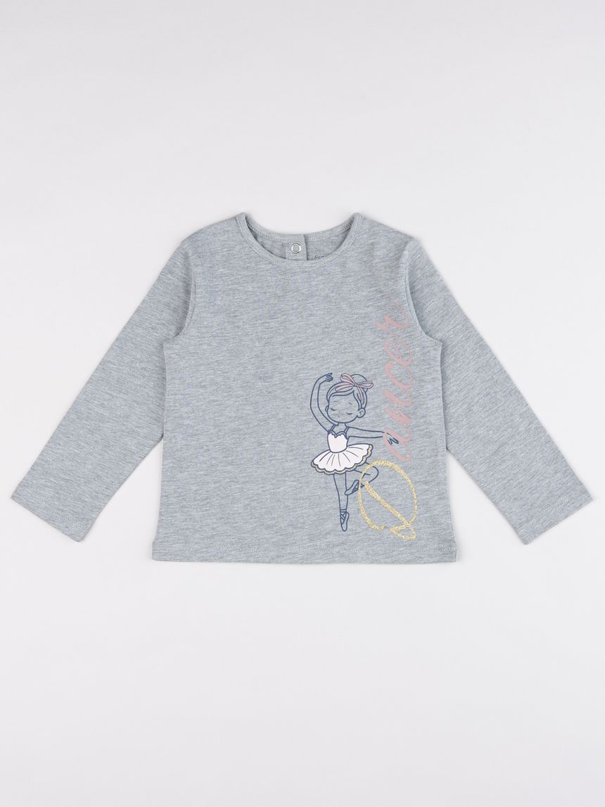 T-shirt bimba grigia stampa ballerina