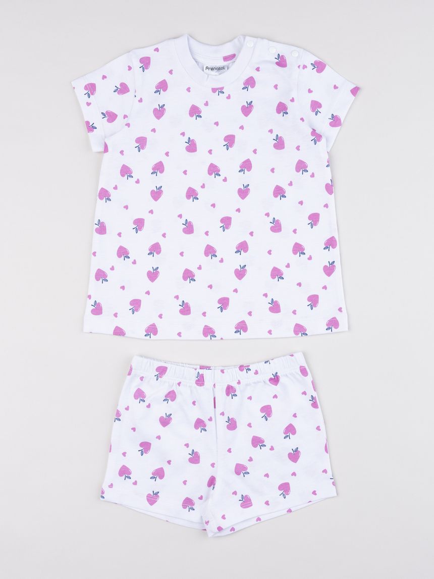 Pigiama estivo bambina bianco con cuoricini