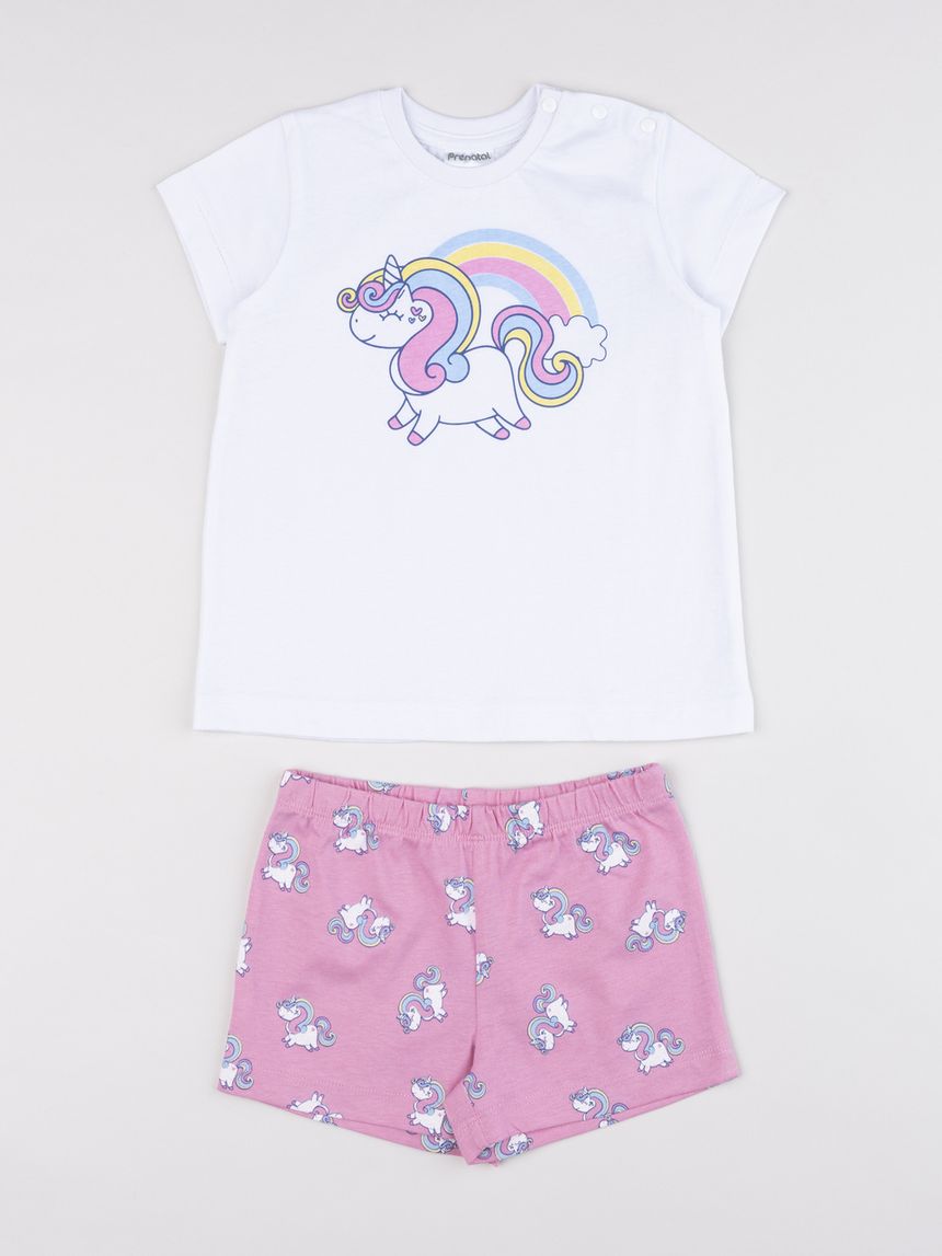 Pigiama estivo bimba con unicorno e arcobaleno