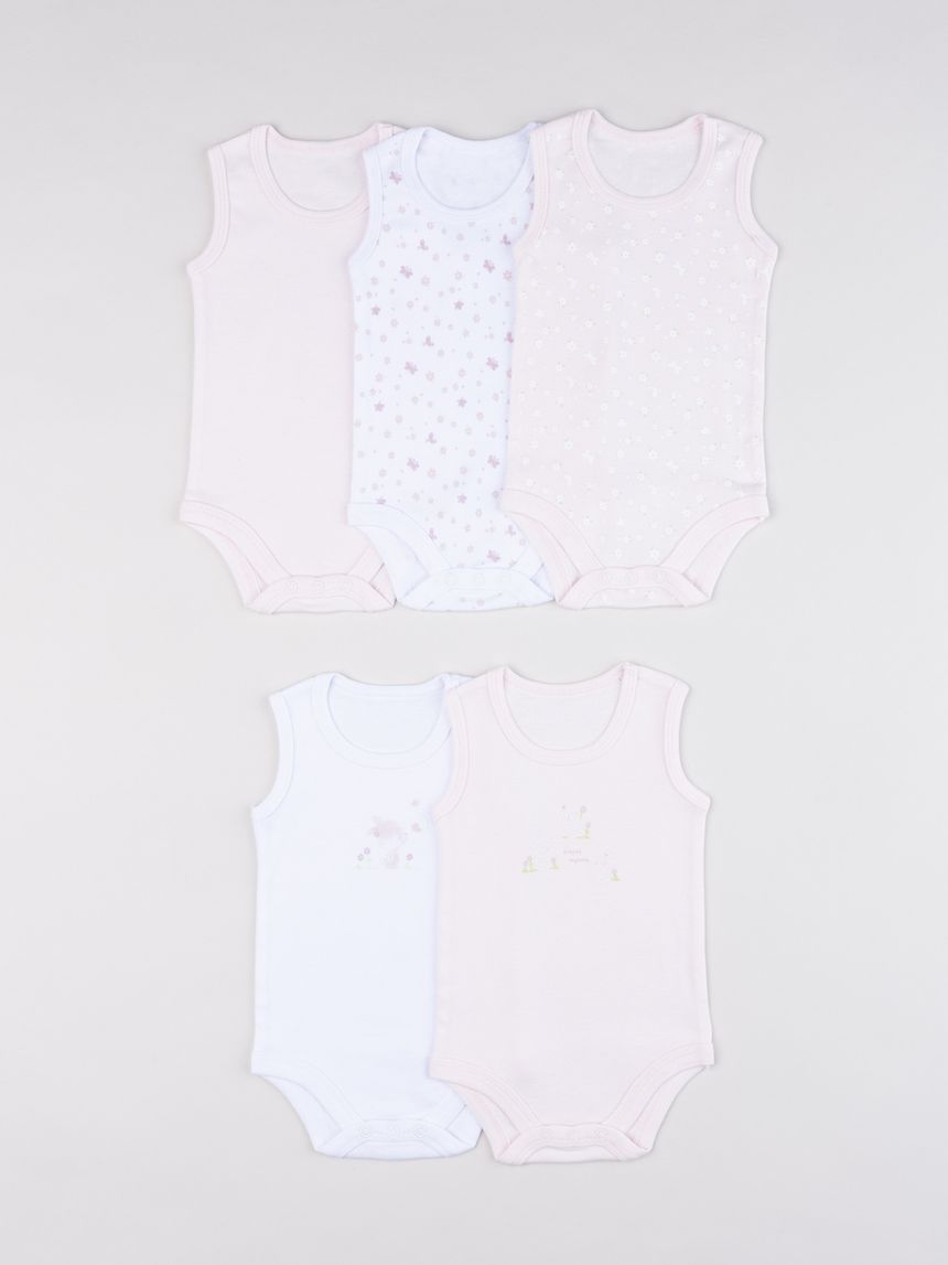 Pack 5 body neonata rosa/bianco