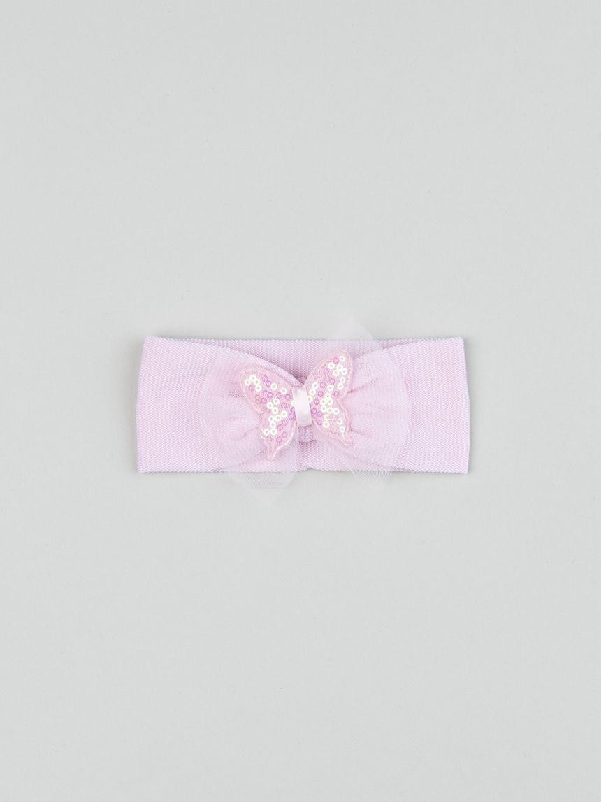 Fascia capelli neonata rosa con farfalla