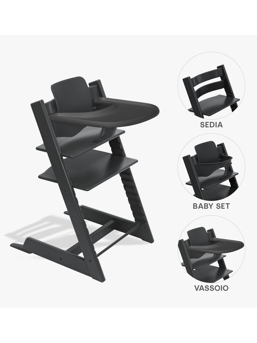 Pack seggiolone tripp trapp® nero sedia + babyset + vassoio  nero - personalizzabile - stokke®