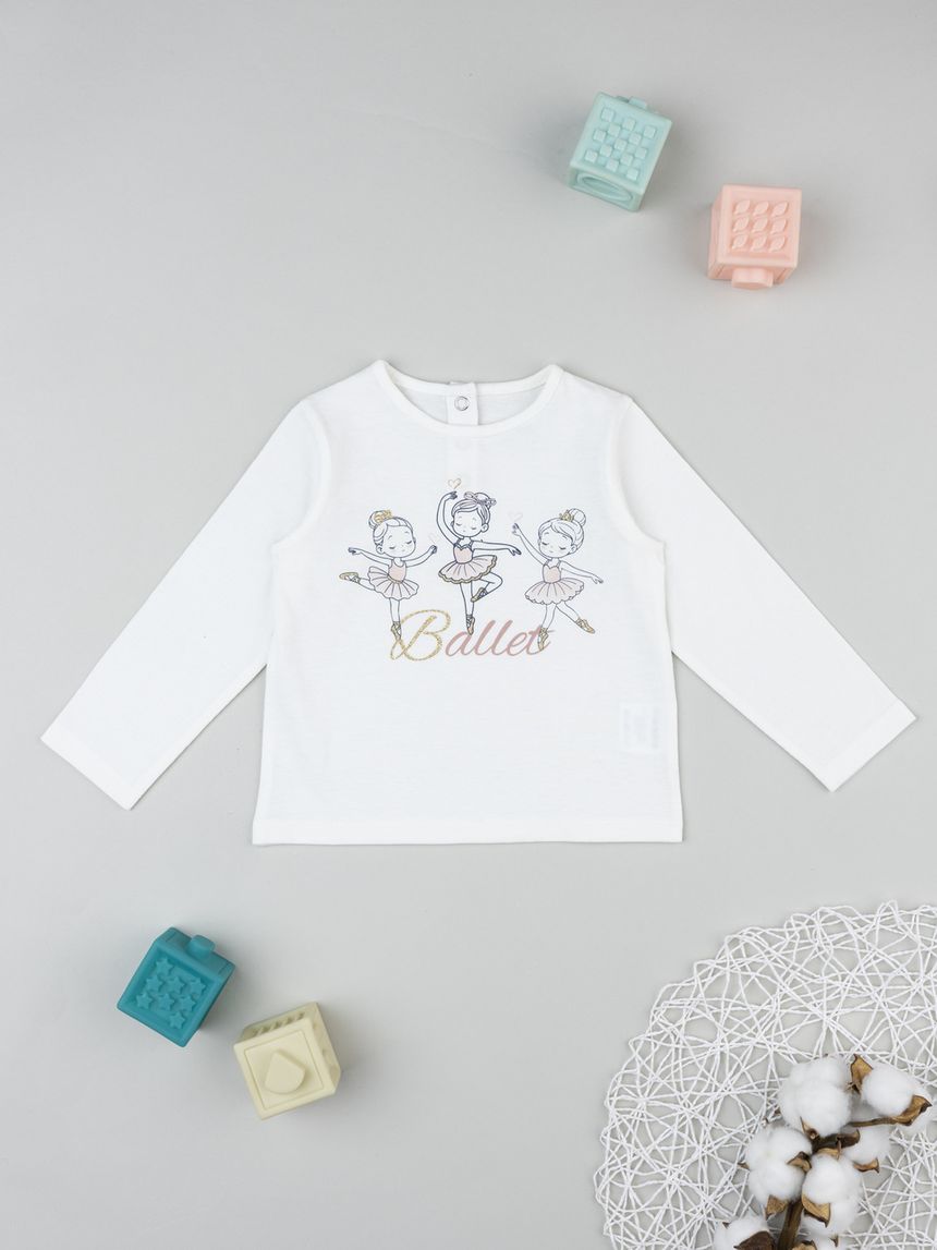 T-shirt bimba bianca stampa ballerine