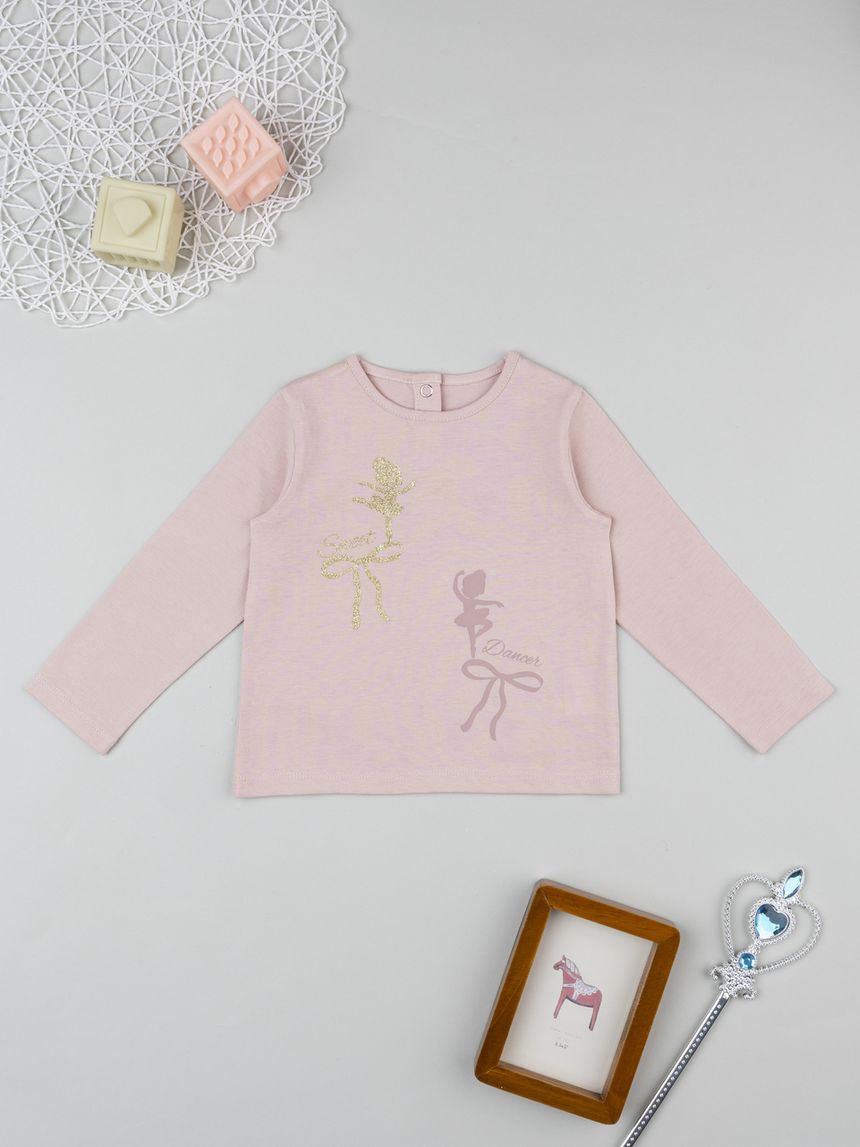 T-shirt bimba rosa stampa danza