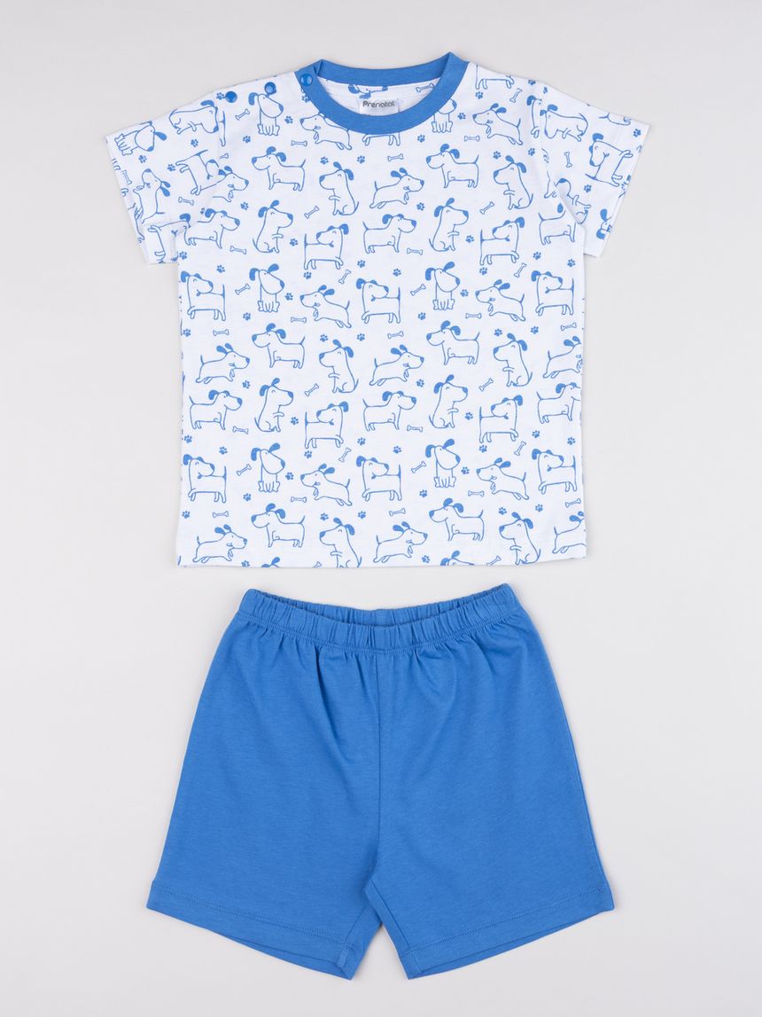 Pigiama corto bimbo blu con stampa cagnolini