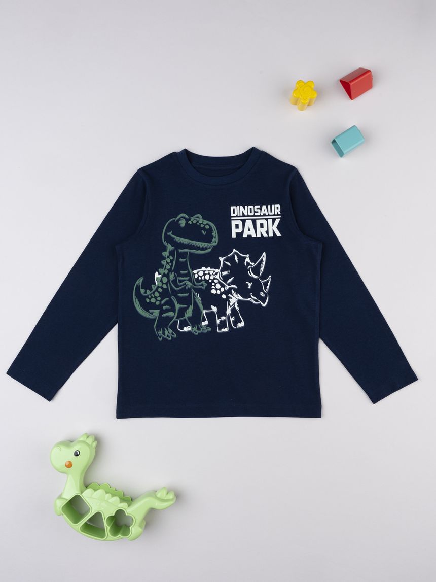 T-shirt bambino blu stampa dinosauro