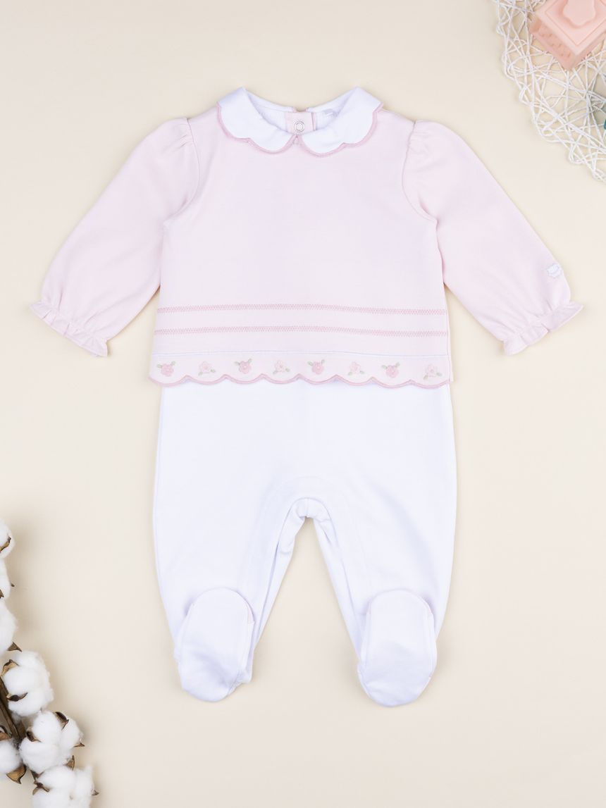 Tutina neonata bicolor rosa/bianco con orsetto omaggio