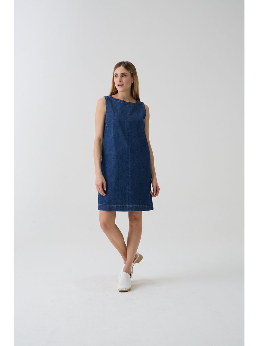 Abito smanicato denim premaman