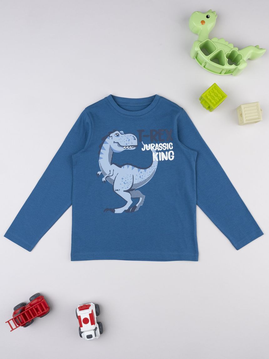 T-shirt bimbo blu stampa t-rex