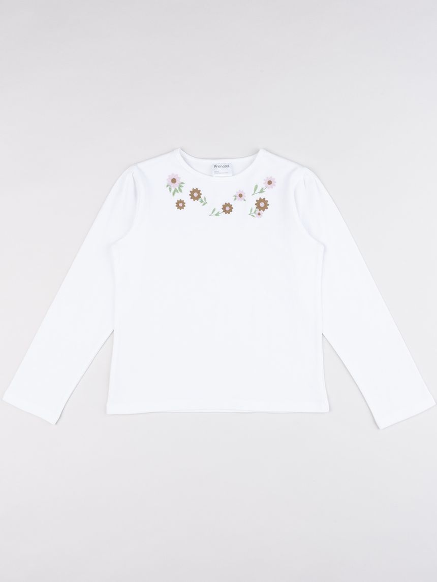 T-shirt bambina bianca fiori