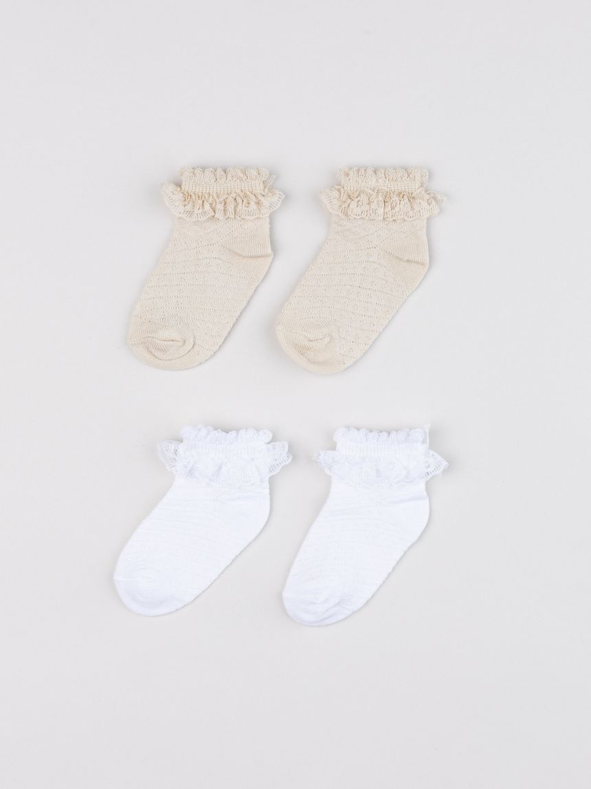 Pack 2 paia calzini neonata con rouches bianco/beige