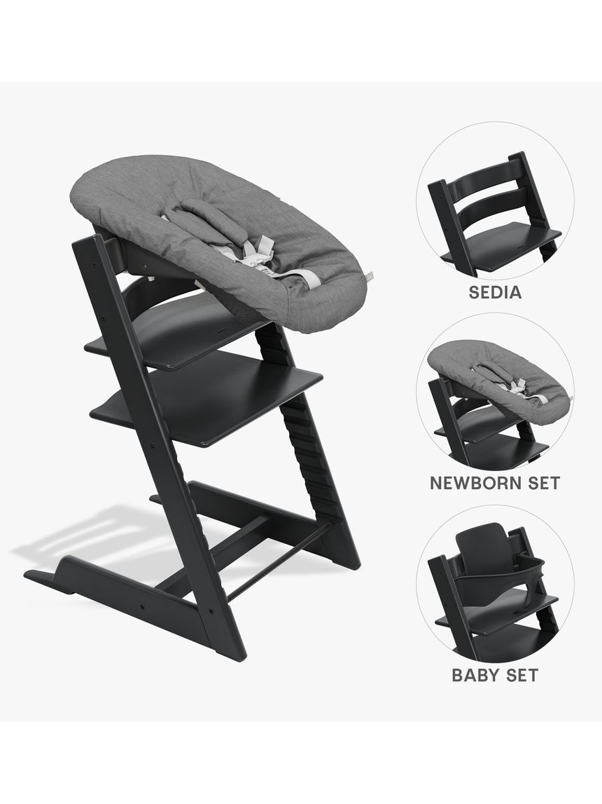 Pack seggiolone tripp trapp® nero sedia + babyset + newborn set antracite - personalizzabile - stokke®