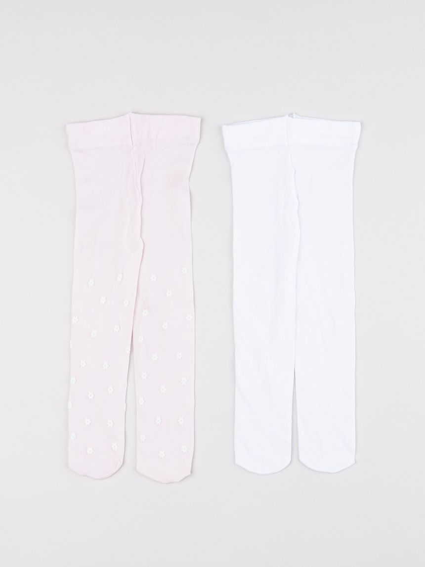Collant bimba microfibra – set 2 paia rosa e bianco