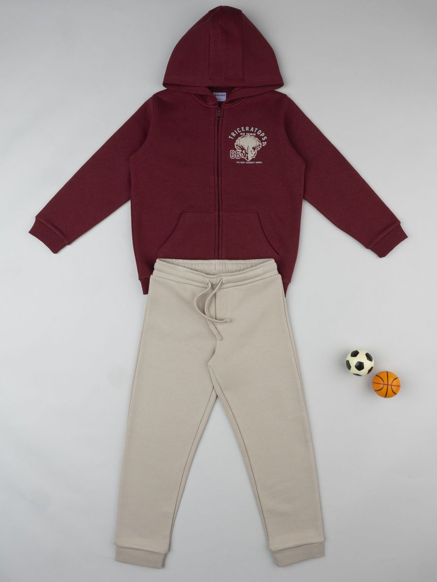 Completo jogger bambino bordeaux/beige