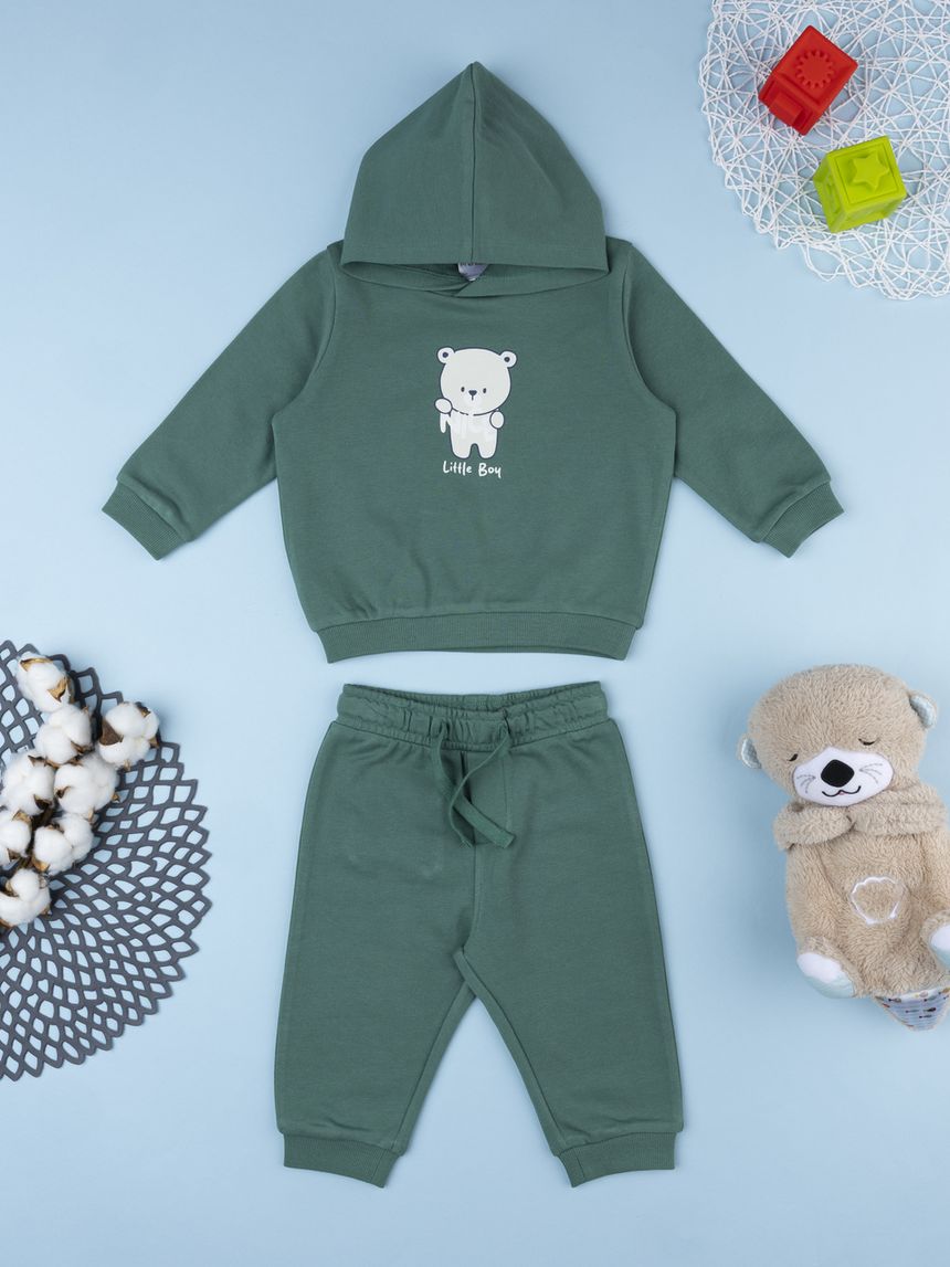 Completo jogging bimbo verde orsetto