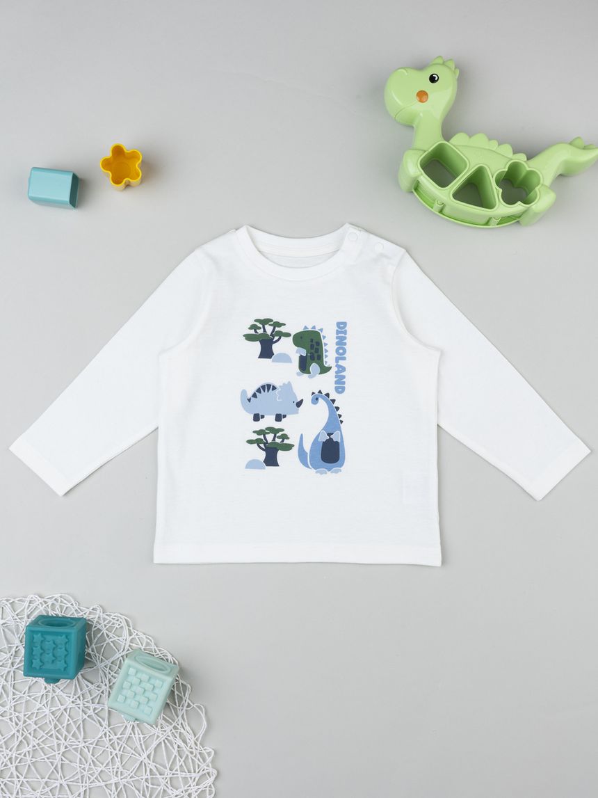 T-shirt bimbo bianca stampa "dinoland"