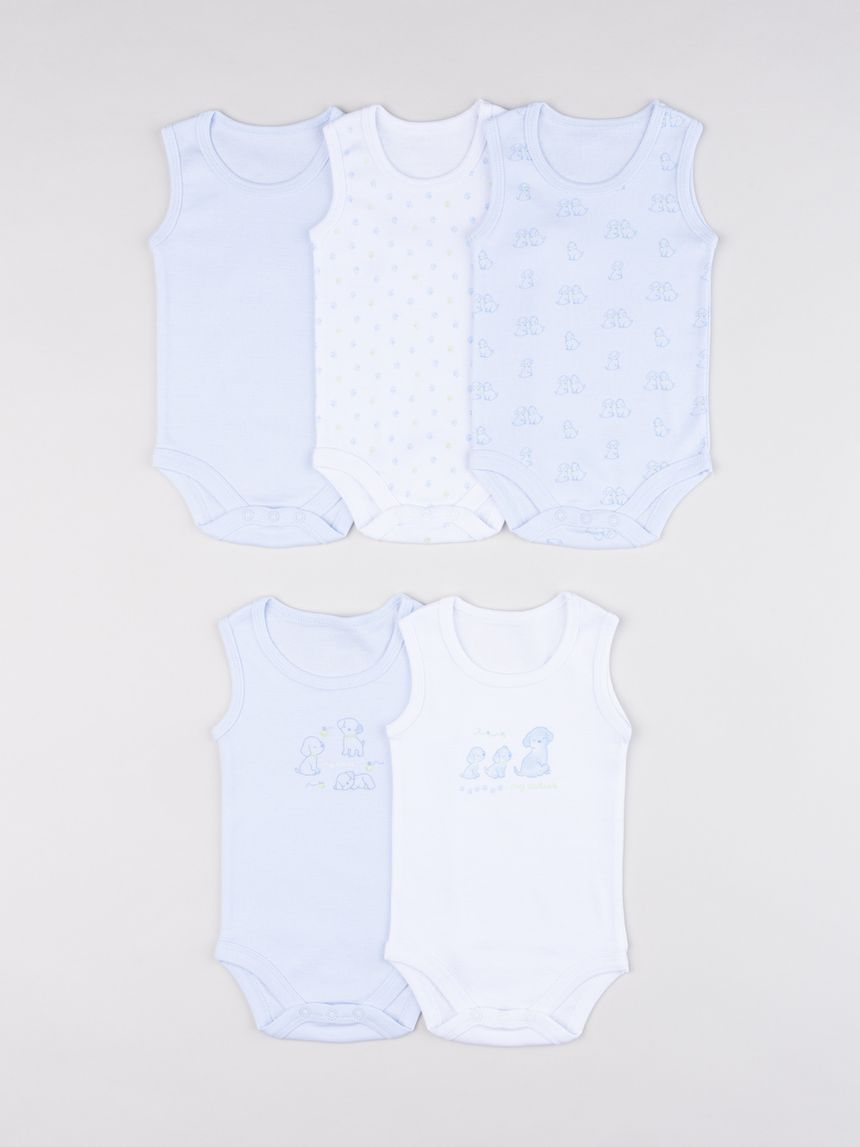 Pack 5 body neonato bianco/azzurro spalla larga