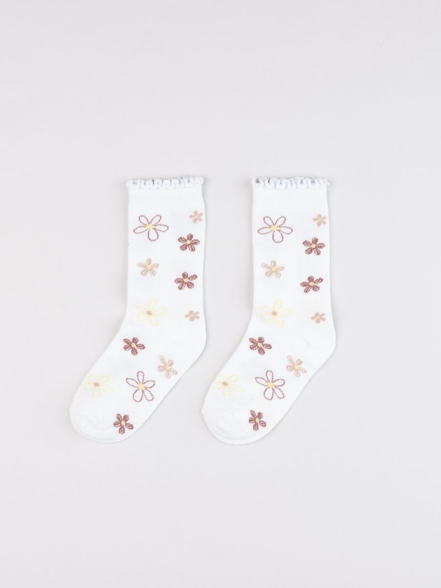 Gambaletti bambina bianchi con fiori colorati