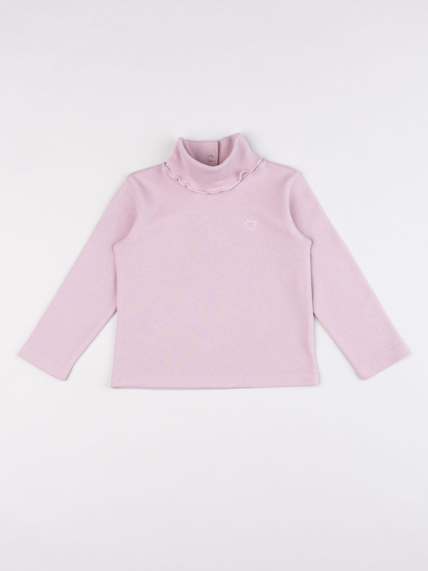 Maglia lupetto rosa bimba a costine con cuore