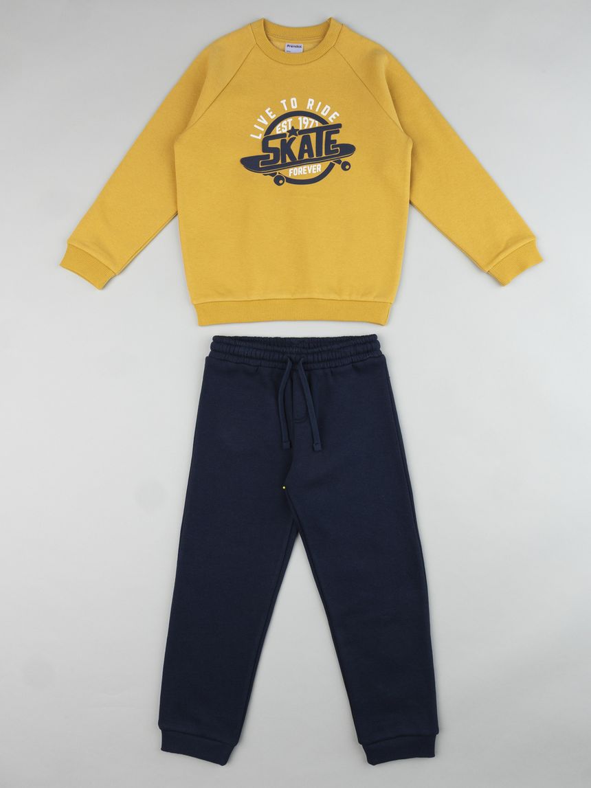 Completo jogger bambino giallo e blu con stampa skate